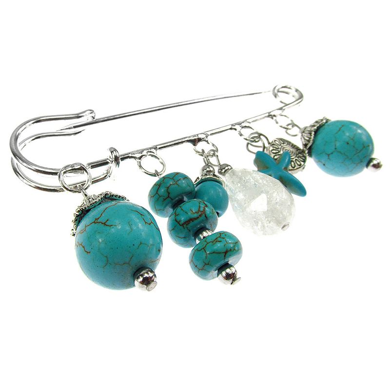 Fashion, accesorii si bijuterii - Femei - Bijuterii femei - Brose femei - Brosa ac de siguranta supradimensionat cu turcoaze si cristal de gheata - Infinity.ro