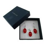 Fashion, accesorii si bijuterii - Femei - Bijuterii femei - Cercei femei - Set argint cu agate rosii ovale 14x10 MM - Infinity.ro