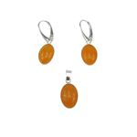 Fashion, accesorii si bijuterii - Femei - Bijuterii femei - Cercei femei - Set argint cu jad galben oval 14x10 MM - Infinity.ro