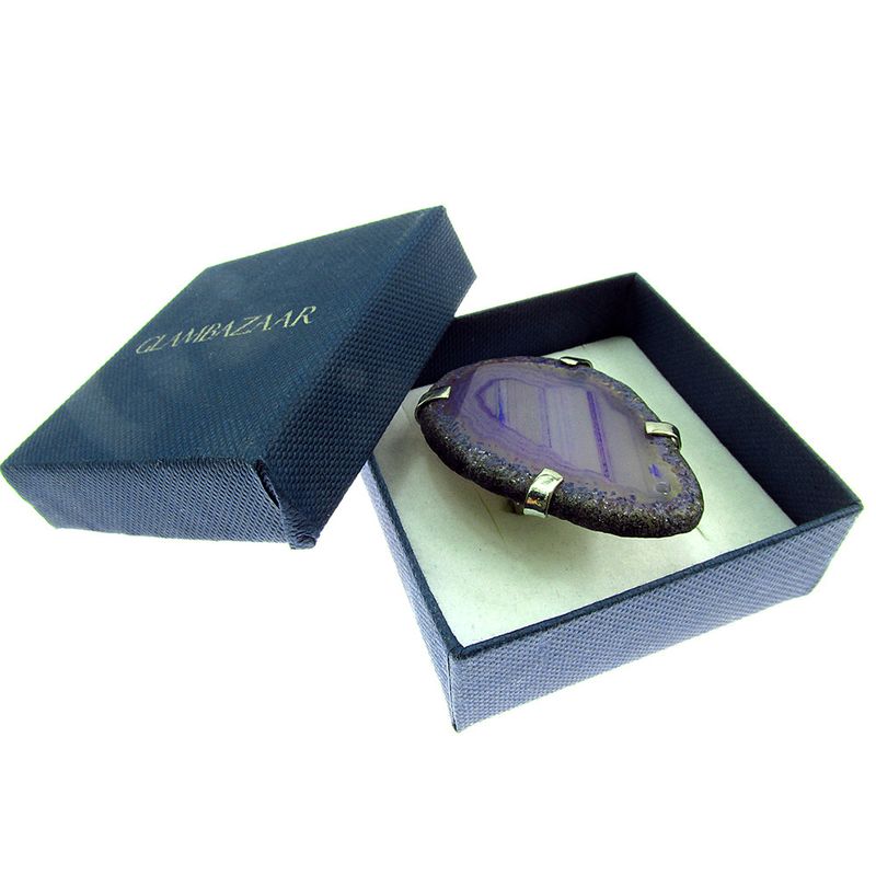 Fashion, accesorii si bijuterii - Femei - Bijuterii femei - Inele femei - Inel reglabil statement masiv cu agata mov naturala 4A - Infinity.ro