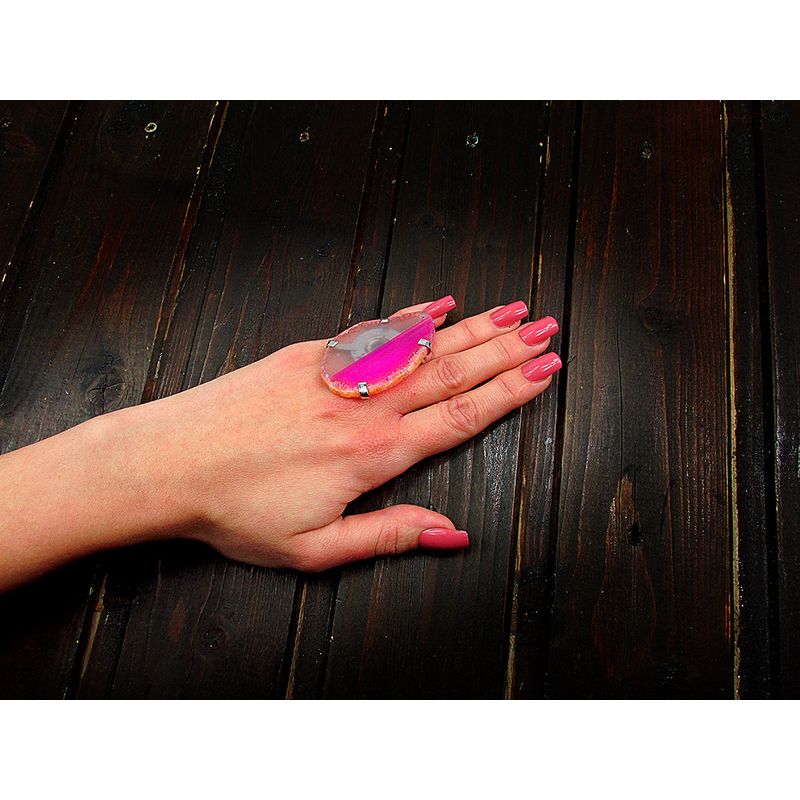 Fashion, accesorii si bijuterii - Femei - Bijuterii femei - Inele femei - Inel reglabil statement masiv cu agat roz natural 6A - Infinity.ro