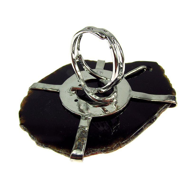 Fashion, accesorii si bijuterii - Femei - Bijuterii femei - Inele femei - Inel reglabil statement masiv cu agat negru natural 17A - Infinity.ro