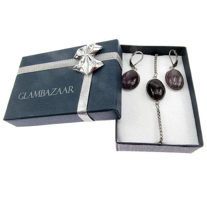 Fashion, accesorii si bijuterii - Femei - Bijuterii femei - Cercei femei - Set bratara si cercei inox cu ametist - Infinity.ro