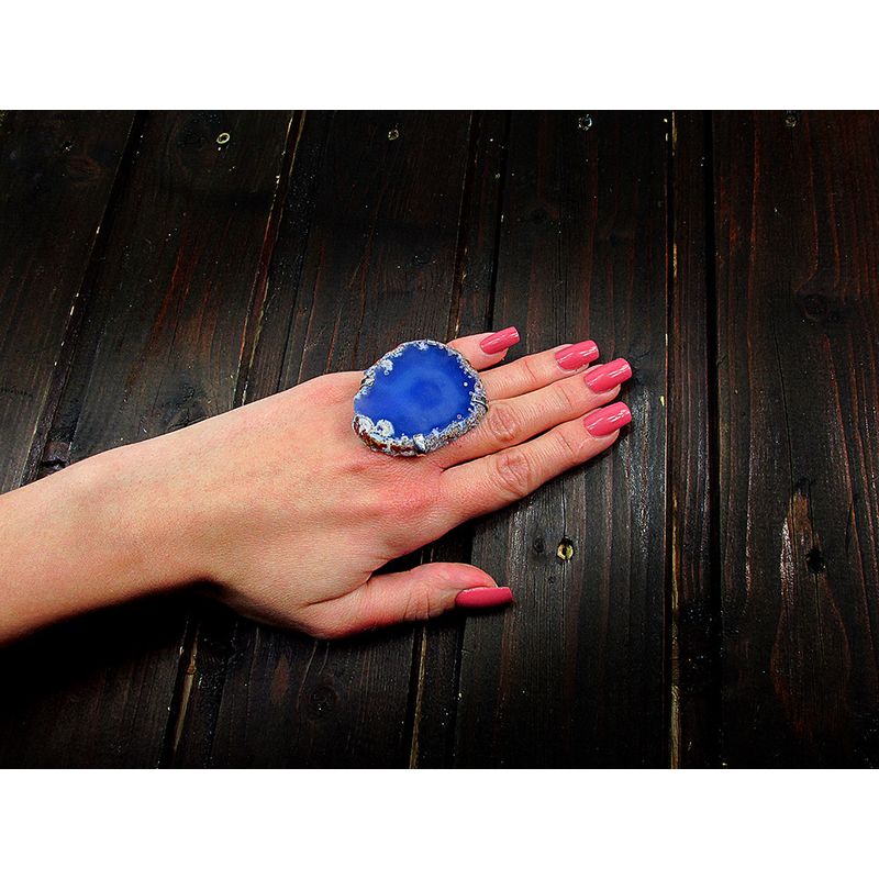 Fashion, accesorii si bijuterii - Femei - Bijuterii femei - Inele femei - Inel reglabil statement masiv cu agat albastru natural 5A - Infinity.ro