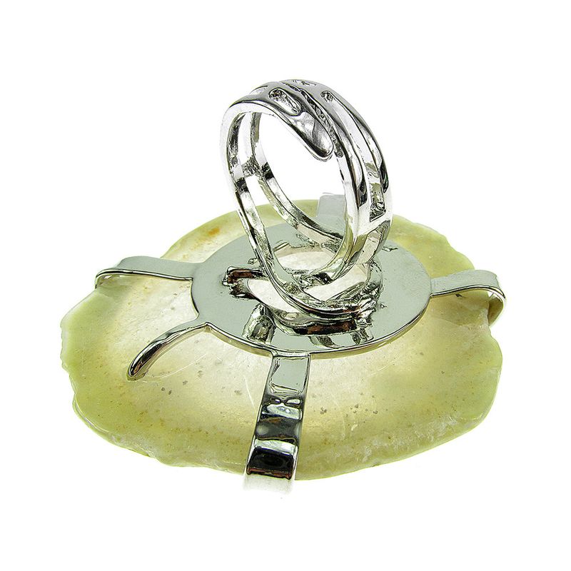 Fashion, accesorii si bijuterii - Femei - Bijuterii femei - Inele femei - Inel reglabil statement masiv cu agat alb-transparent geoda - Infinity.ro