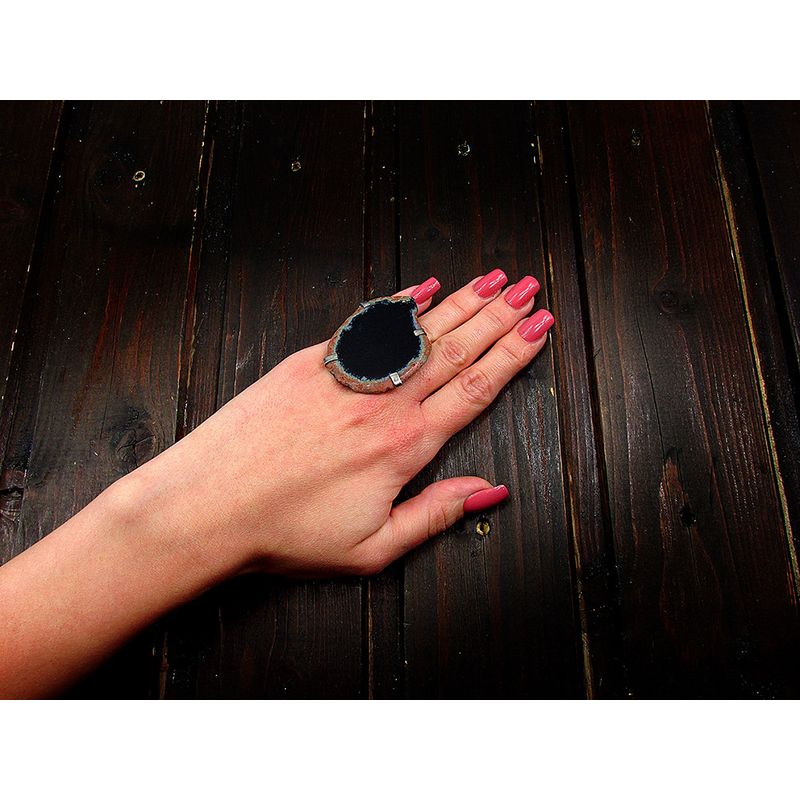 Fashion, accesorii si bijuterii - Femei - Bijuterii femei - Inele femei - Inel reglabil statement masiv cu agat negru natural 17A - Infinity.ro