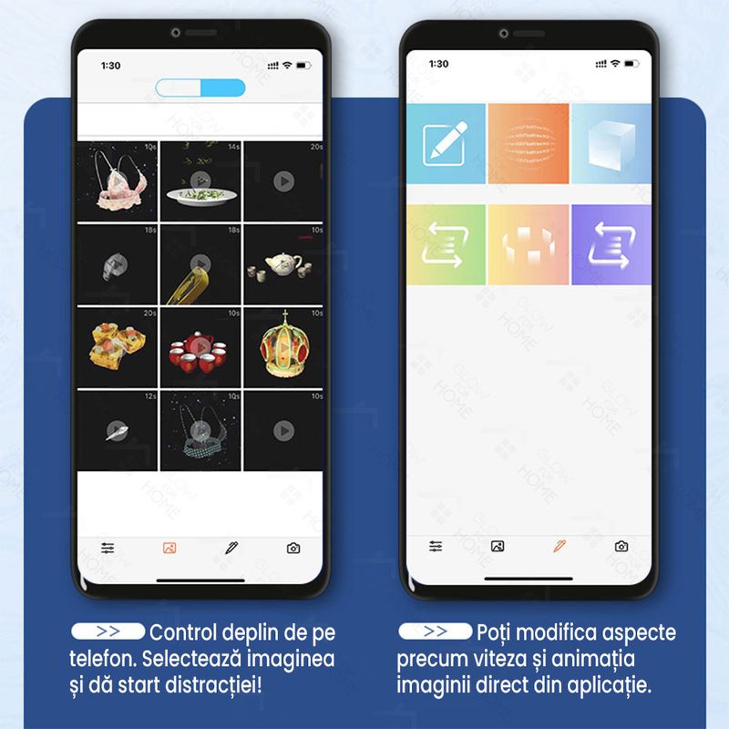 Casa si Gradina - Corpuri si surse de iluminat - Iluminat comercial si industrial - Proiectoare si lampi de lucru - Sistem afisare cu proiector holograma, 672 leduri, GlowforHome, ajustare luminozitate, Bluetooth, WiFi, 56 cm - Infinity.ro