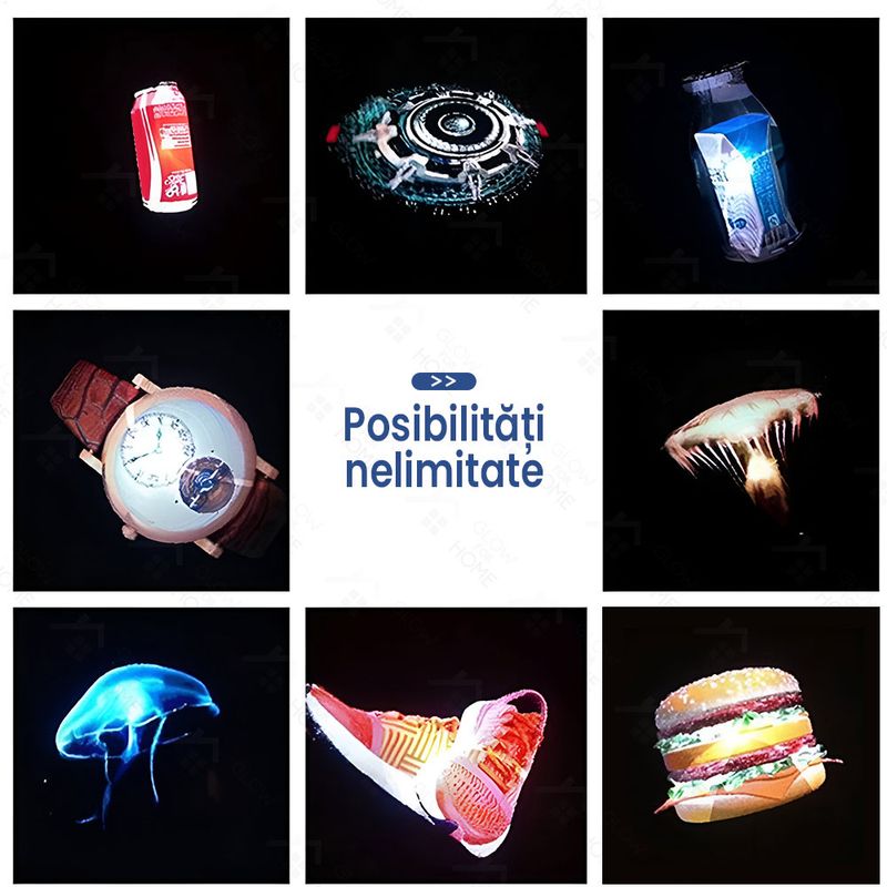 Casa si Gradina - Corpuri si surse de iluminat - Iluminat comercial si industrial - Proiectoare si lampi de lucru - Sistem afisare cu proiector holograma, 672 leduri, GlowforHome, ajustare luminozitate, Bluetooth, WiFi, 56 cm - Infinity.ro