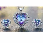 Fashion, accesorii si bijuterii - Femei - Bijuterii femei - Coliere femei - Set Colier si cercei MBrands Placat cu Aur Alb, cristale Austria, forma inima - Alb/Mov - Infinity.ro