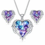 Fashion, accesorii si bijuterii - Femei - Bijuterii femei - Coliere femei - Set Colier si cercei MBrands Placat cu Aur Alb, cristale Austria, forma inima - Alb/Mov - Infinity.ro