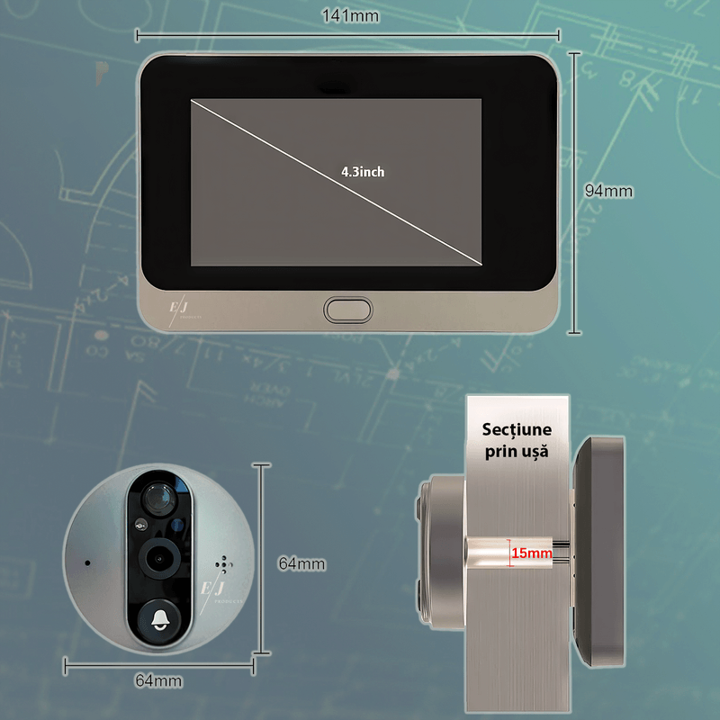 Casa si Gradina - Electrice - Accesorii electrice - Sonerii electrice - Sonerie video, WiFi, ecran LCD 4,3" , 1080P, baterie 5000mAh, unghi de vizualizare 120º, night vision - Infinity.ro