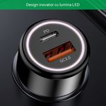 Laptop, Telefoane si Tablete - Telefoane mobile si accesorii - Accesorii Telefoane - Incarcatoare telefoane - Incarcator Auto USB QC3.0 18W, Type-C PD 24W, G343, Black - Infinity.ro