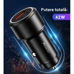 Laptop, Telefoane si Tablete - Telefoane mobile si accesorii - Accesorii Telefoane - Incarcatoare telefoane - Incarcator Auto USB QC3.0 18W, Type-C PD 24W, G343, Black - Infinity.ro