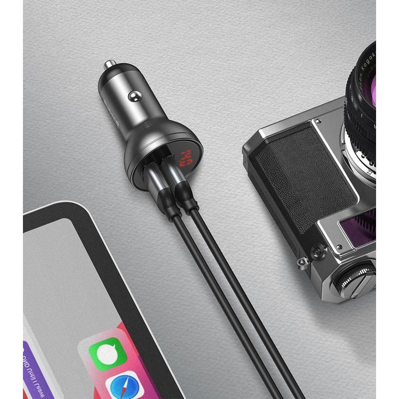Laptop, Telefoane si Tablete - Telefoane mobile si accesorii - Accesorii Telefoane - Incarcatoare telefoane - Incarcator Auto 2xUSB-A, 24W, G340, Gray - Infinity.ro