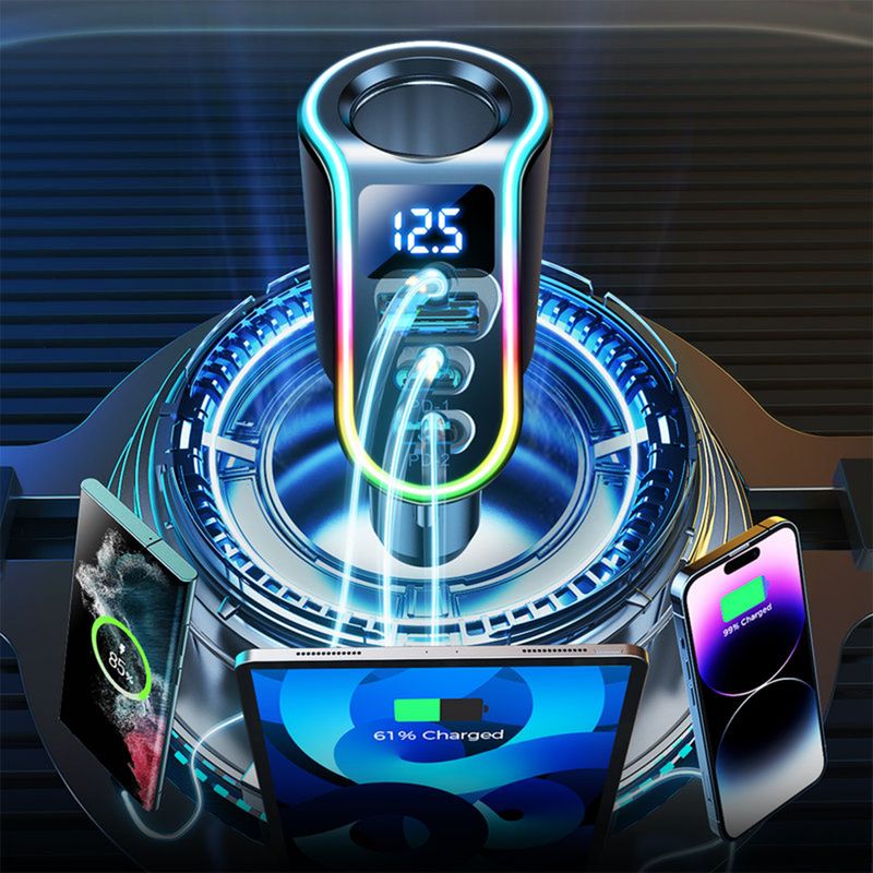 Laptop, Telefoane si Tablete - Telefoane mobile si accesorii - Accesorii Telefoane - Incarcatoare telefoane - Incarcator Auto USB, 2x Type-C, Bricheta, Lumini LED, 150W, G247, Black - Infinity.ro