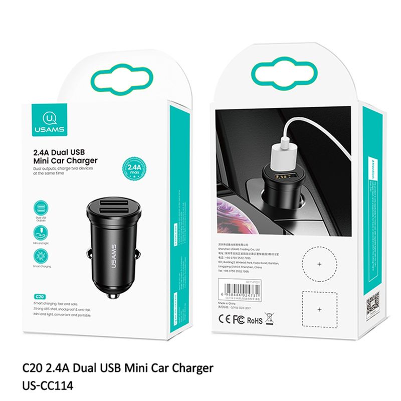 Laptop, Telefoane si Tablete - Telefoane mobile si accesorii - Accesorii Telefoane - Incarcatoare telefoane - Incarcator Auto Mini Dual USB, 2.4A, C20, G334, Black - Infinity.ro