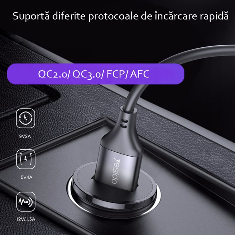Laptop, Telefoane si Tablete - Telefoane mobile si accesorii - Accesorii Telefoane - Incarcatoare telefoane - Incarcator Auto QC3.0, FCP, AFC, 18W, 3A, G335, Black - Infinity.ro