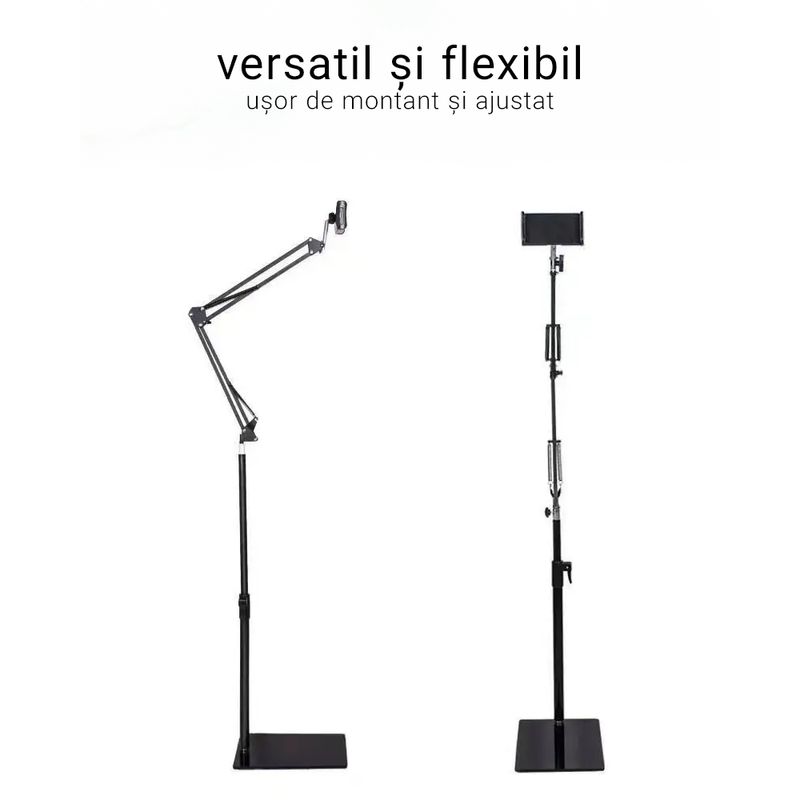 Laptop, Telefoane si Tablete - Telefoane mobile si accesorii - Accesorii Telefoane - Suport si docking telefoane - Suport telefon sau tableta de podea, Stand multifunctional, Livestream, Unghi reglabil la 360°, Inaltime pana la 175 cm - Infinity.ro