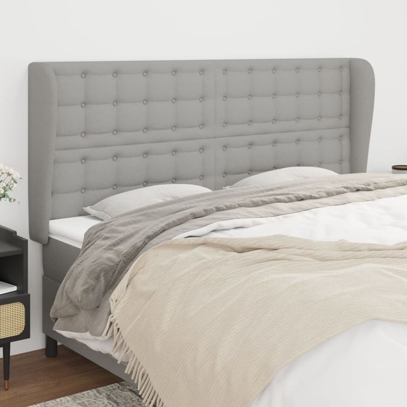 Casa si Gradina - Mobilier - Paturi si accesorii - Accesorii paturi - Tablie de pat cu aripioare gri deschis 183x23x118/128 cm textil - Infinity.ro
