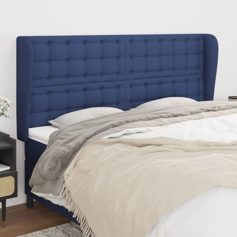 Casa si Gradina - Mobilier - Paturi si accesorii - Accesorii paturi - Tablie de pat cu aripioare, albastru, 183x23x118/128 cm, textil - Infinity.ro