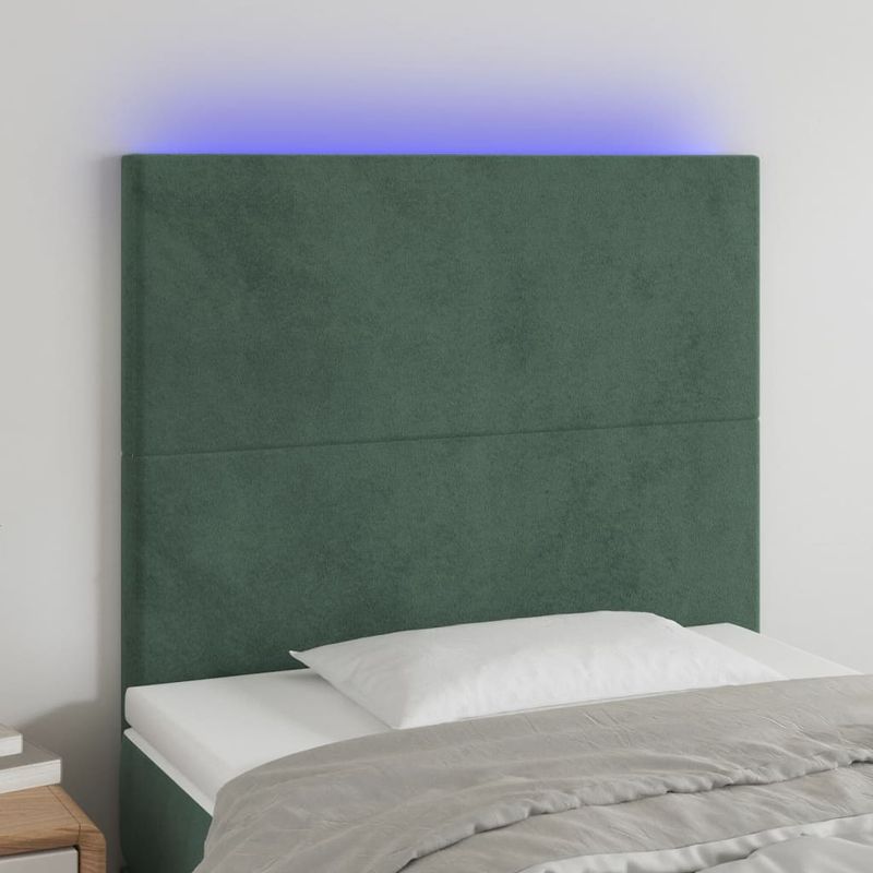 Casa si Gradina - Mobilier - Paturi si accesorii - Accesorii paturi - Tablie de pat cu LED, verde inchis, 90x5x118/128 cm, catifea - Infinity.ro