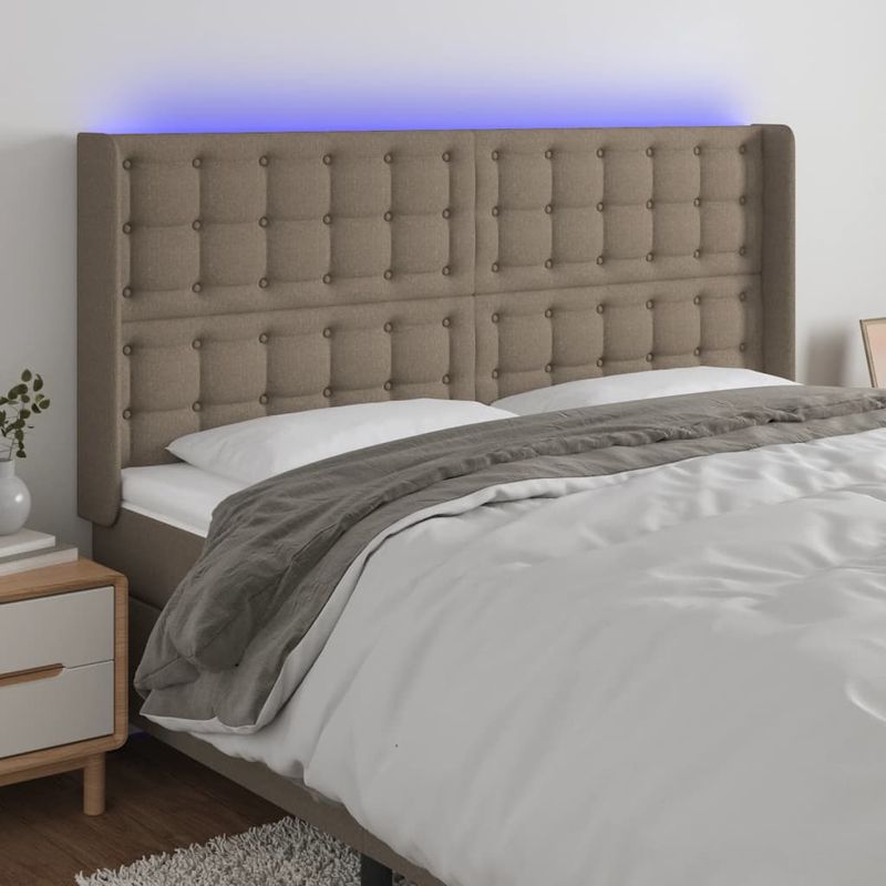 Casa si Gradina - Mobilier - Paturi si accesorii - Accesorii paturi - Tablie de pat cu LED, gri taupe, 163x16x118/128 cm, textil - Infinity.ro
