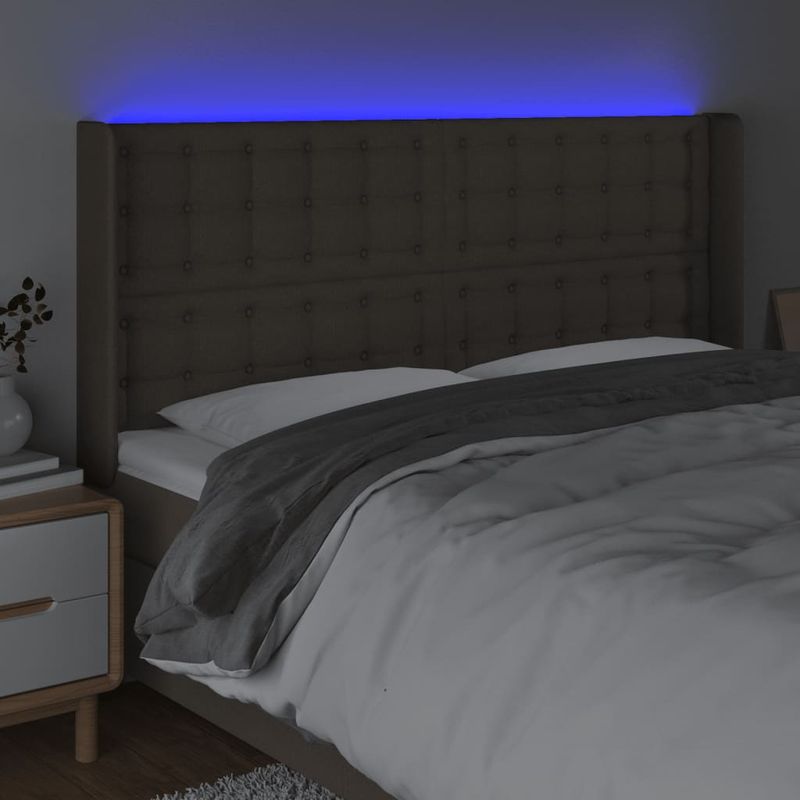 Casa si Gradina - Mobilier - Paturi si accesorii - Accesorii paturi - Tablie de pat cu LED, gri taupe, 163x16x118/128 cm, textil - Infinity.ro