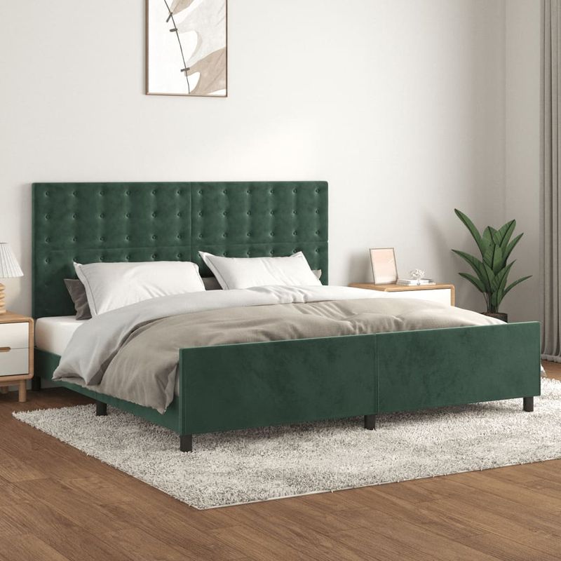 Casa si Gradina - Mobilier - Paturi si accesorii - Paturi - Cadru de pat cu tablie, verde inchis, 200x200 cm, catifea - Infinity.ro