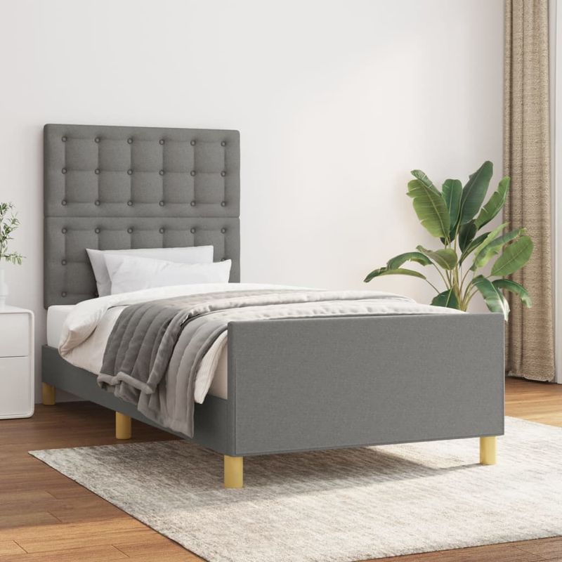 Casa si Gradina - Mobilier - Paturi si accesorii - Paturi - Cadru de pat cu tablie, gri inchis, 90x200 cm, textil - Infinity.ro
