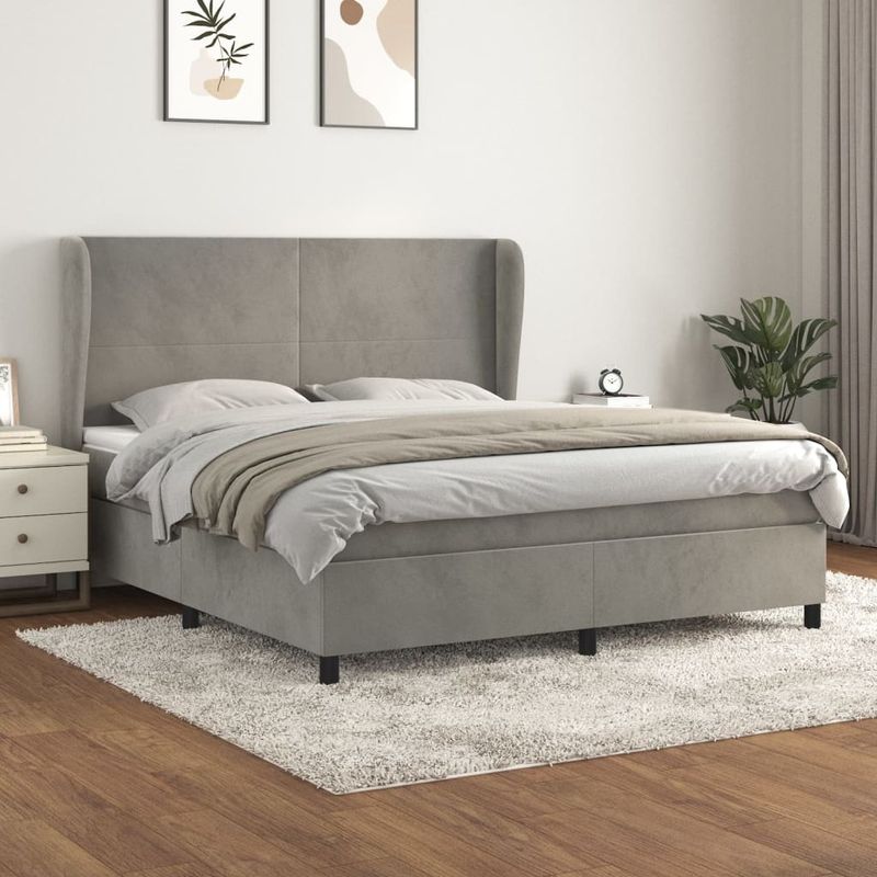 Casa si Gradina - Mobilier - Paturi si accesorii - Paturi - Pat box spring cu saltea, gri deschis, 180x200 cm, catifea - Infinity.ro
