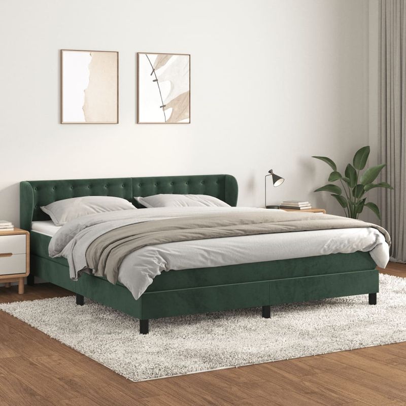 Casa si Gradina - Mobilier - Paturi si accesorii - Paturi - Pat box spring cu saltea, verde inchis, 180x200 cm, catifea - Infinity.ro