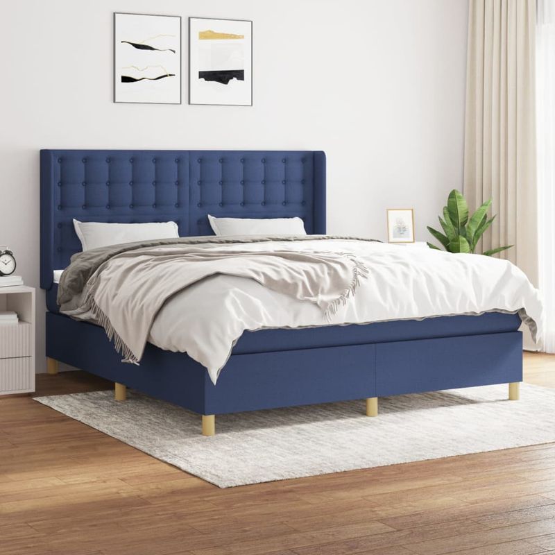 Casa si Gradina - Mobilier - Paturi si accesorii - Paturi - Pat box spring cu saltea, albastru, 180x200 cm, material textil - Infinity.ro