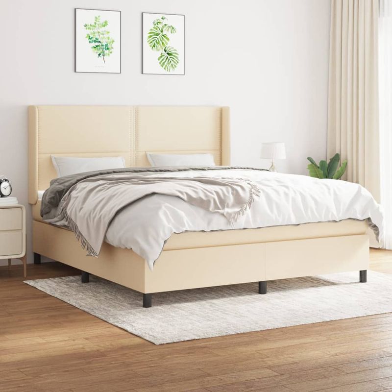 Casa si Gradina - Mobilier - Paturi si accesorii - Paturi - Pat continental cu saltea, crem, 180x200 cm, textil - Infinity.ro