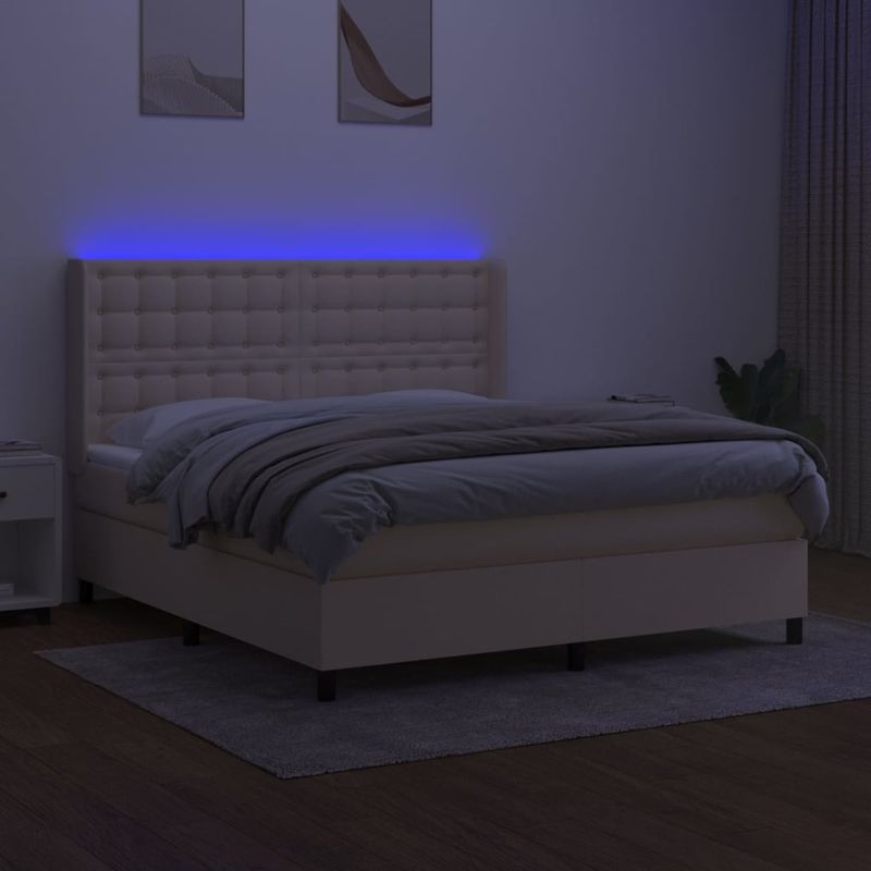 Casa si Gradina - Mobilier - Paturi si accesorii - Paturi - Pat cu arcuri, saltea si LED, crem, 180x200 cm, textil - Infinity.ro