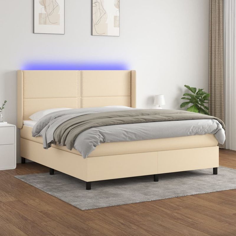 Casa si Gradina - Mobilier - Paturi si accesorii - Paturi - Pat cu arcuri, saltea si LED, crem, 180x200 cm, textil - Infinity.ro