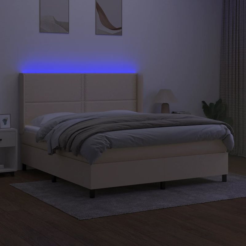 Casa si Gradina - Mobilier - Paturi si accesorii - Paturi - Pat cu arcuri, saltea si LED, crem, 180x200 cm, textil - Infinity.ro