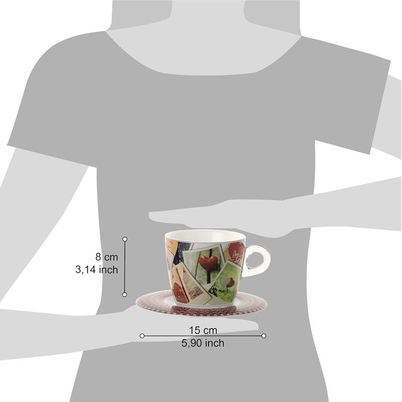 Casa si Gradina - Bucatarie si vesela - Cani si pahare - Cani si cesti - Set 2 cesti cu 2 farfurioare asortate PlexArt 9x6x8 cm - Love - Infinity.ro