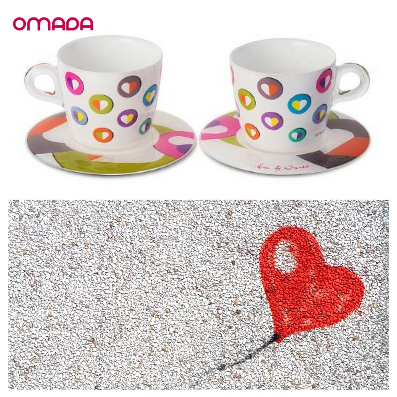 Casa si Gradina - Bucatarie si vesela - Cani si pahare - Cani si cesti - Set 2 cesti cu 2 farfurioare asortate PlexArt 9x6x8 cm - Heart - Infinity.ro
