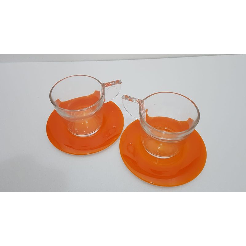 Casa si Gradina - Bucatarie si vesela - Cani si pahare - Cani si cesti - Set de 2 cani de ceai cu farfurioare Eat Pop 15 x 15 x H10cm 35cl fiecare - portocaliu - Infinity.ro