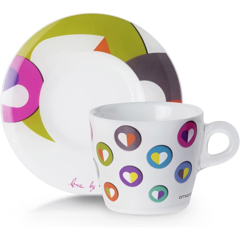 Casa si Gradina - Bucatarie si vesela - Cani si pahare - Cani si cesti - Set 2 cesti cu 2 farfurioare asortate PlexArt 9x6x8 cm - Heart - Infinity.ro
