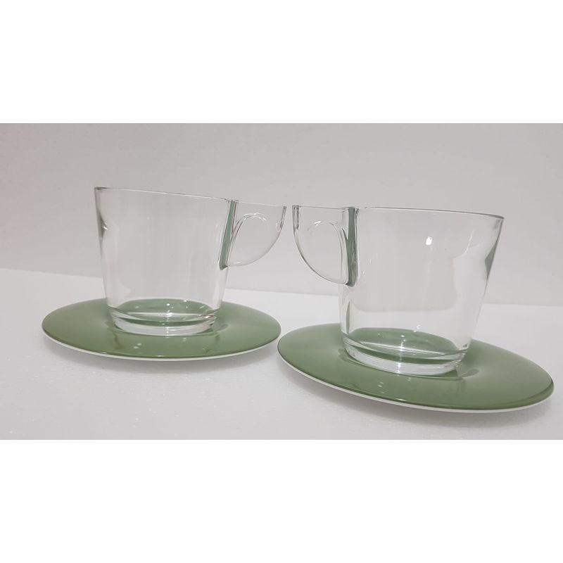 Casa si Gradina - Bucatarie si vesela - Cani si pahare - Cani si cesti - Set de 2 cani de ceai cu farfurioare Eat Pop 15 x 15 x H10cm 35cl fiecare - verde salvie - Infinity.ro