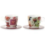 Casa si Gradina - Bucatarie si vesela - Cani si pahare - Cani si cesti - Set 2 cesti cu 2 farfurioare asortate PlexArt 9x6x8 cm - Love - Infinity.ro