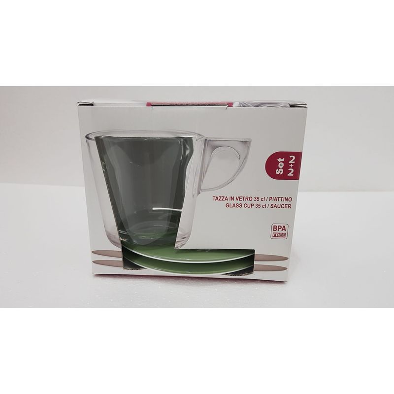 Casa si Gradina - Bucatarie si vesela - Cani si pahare - Cani si cesti - Set de 2 cani de ceai cu farfurioare Eat Pop 15 x 15 x H10cm 35cl fiecare - verde salvie - Infinity.ro