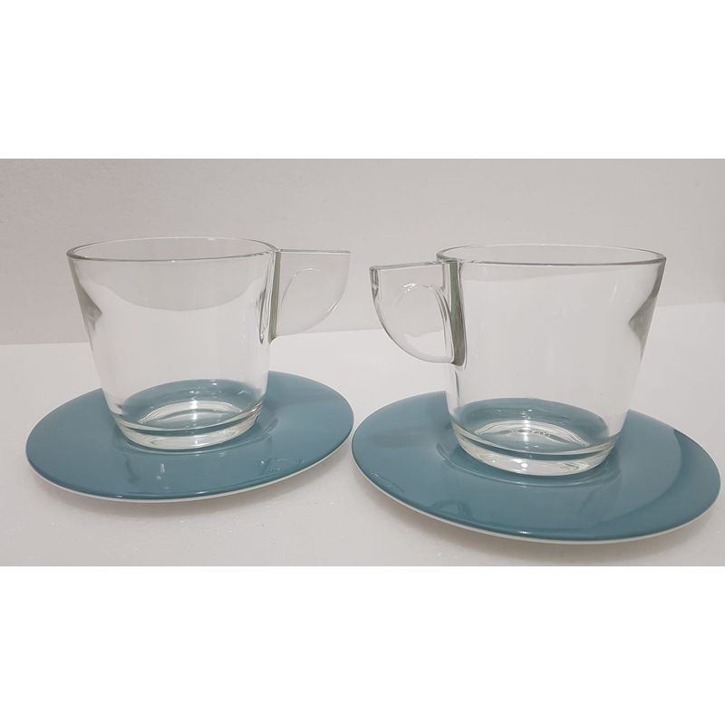 Casa si Gradina - Bucatarie si vesela - Cani si pahare - Cani si cesti - Set de 2 cani de ceai cu doua farfurioare Eat Pop 15 x 15 x H10cm 35cl fiecare -vintage blue - Infinity.ro