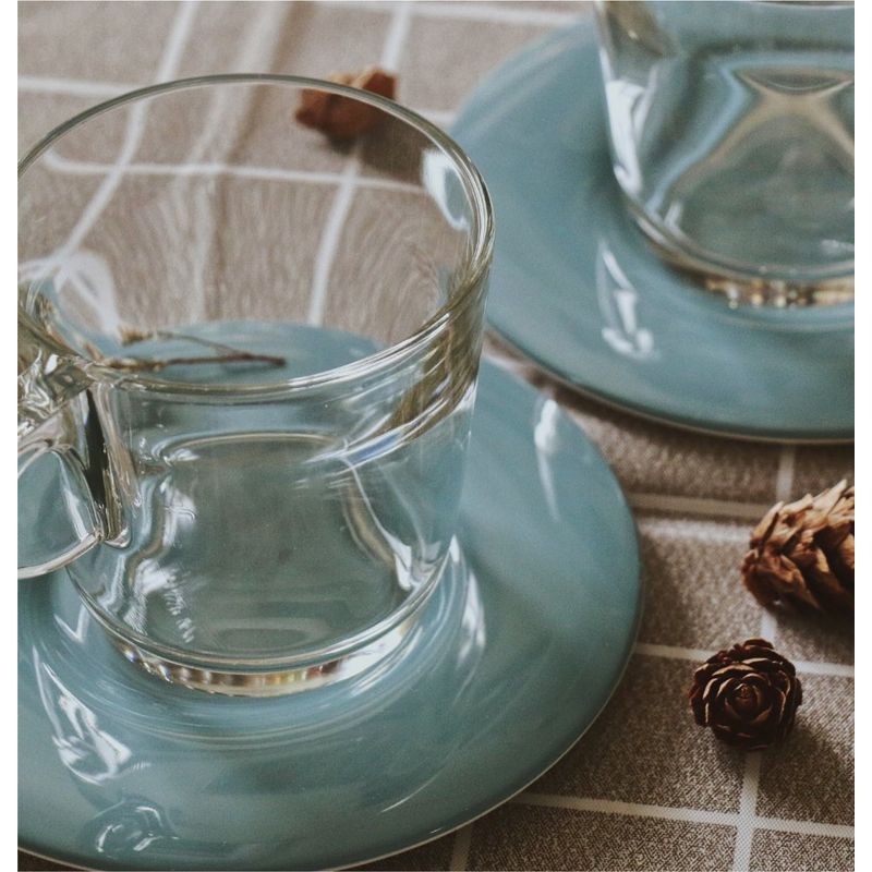 Casa si Gradina - Bucatarie si vesela - Cani si pahare - Cani si cesti - Set de 2 cani de ceai cu doua farfurioare Eat Pop 15 x 15 x H10cm 35cl fiecare -vintage blue - Infinity.ro