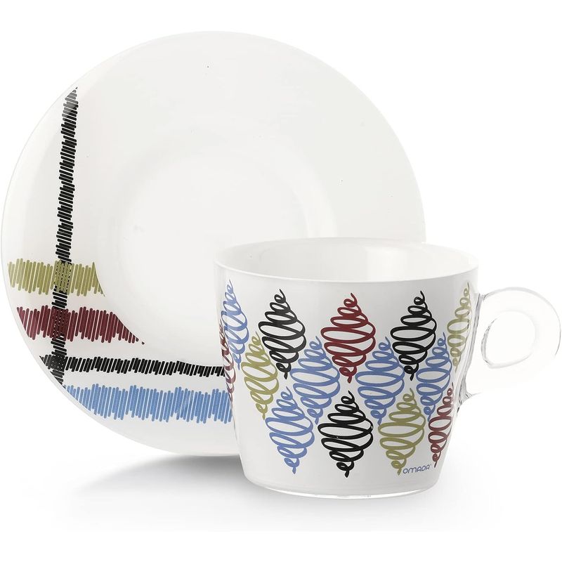 Casa si Gradina - Bucatarie si vesela - Cani si pahare - Cani si cesti - Set 2 cesti cu 2 farfurioare asortate PlexArt 9x6x8 cm - Vortex - Infinity.ro