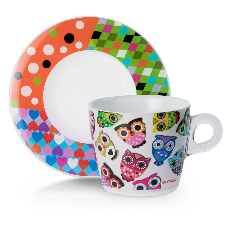 Casa si Gradina - Bucatarie si vesela - Cani si pahare - Cani si cesti - Set 2 cesti cu 2 farfurioare asortate PlexArt 9x6x8 cm - Magic Owlet - Infinity.ro