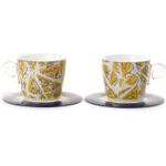 Casa si Gradina - Bucatarie si vesela - Cani si pahare - Cani si cesti - Set 2 cesti cu 2 farfurioare asortate PlexArt 9x6x8 cm - Nature - Infinity.ro