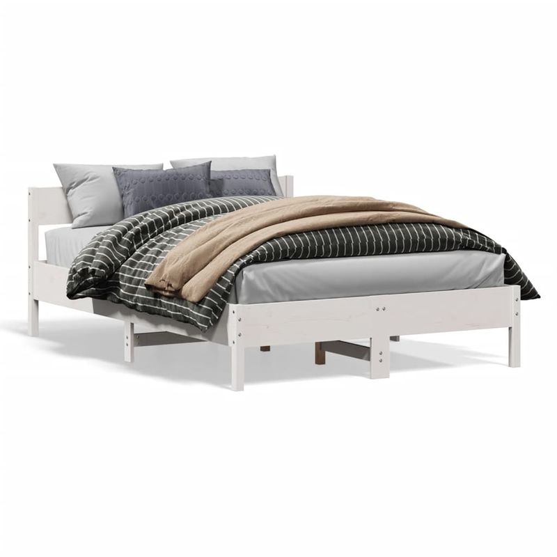 Casa si Gradina - Mobilier - Paturi si accesorii - Paturi - Cadru de pat cu tablie, alb, 120x200 cm, lemn masiv de pin - Infinity.ro