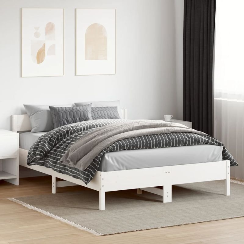 Casa si Gradina - Mobilier - Paturi si accesorii - Paturi - Cadru de pat cu tablie, alb, 120x200 cm, lemn masiv de pin - Infinity.ro